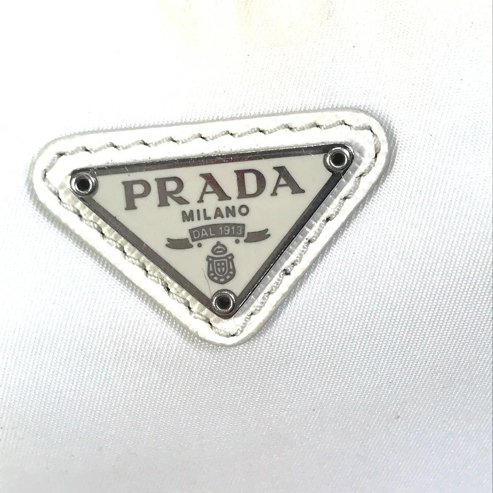 PRADA Triangle Logo Plate Edition Crossbody Bag Clutch Chain White - Picture 11 of 15